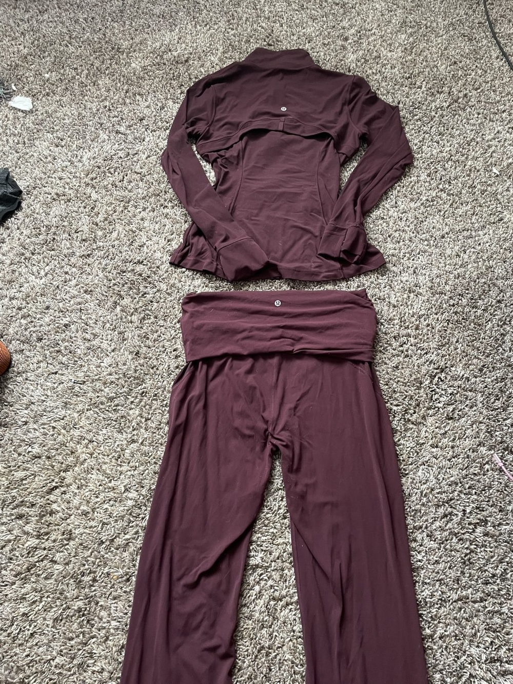 Lululemon Burgundy Yoga Jacket AND Fold-Over Pants Set